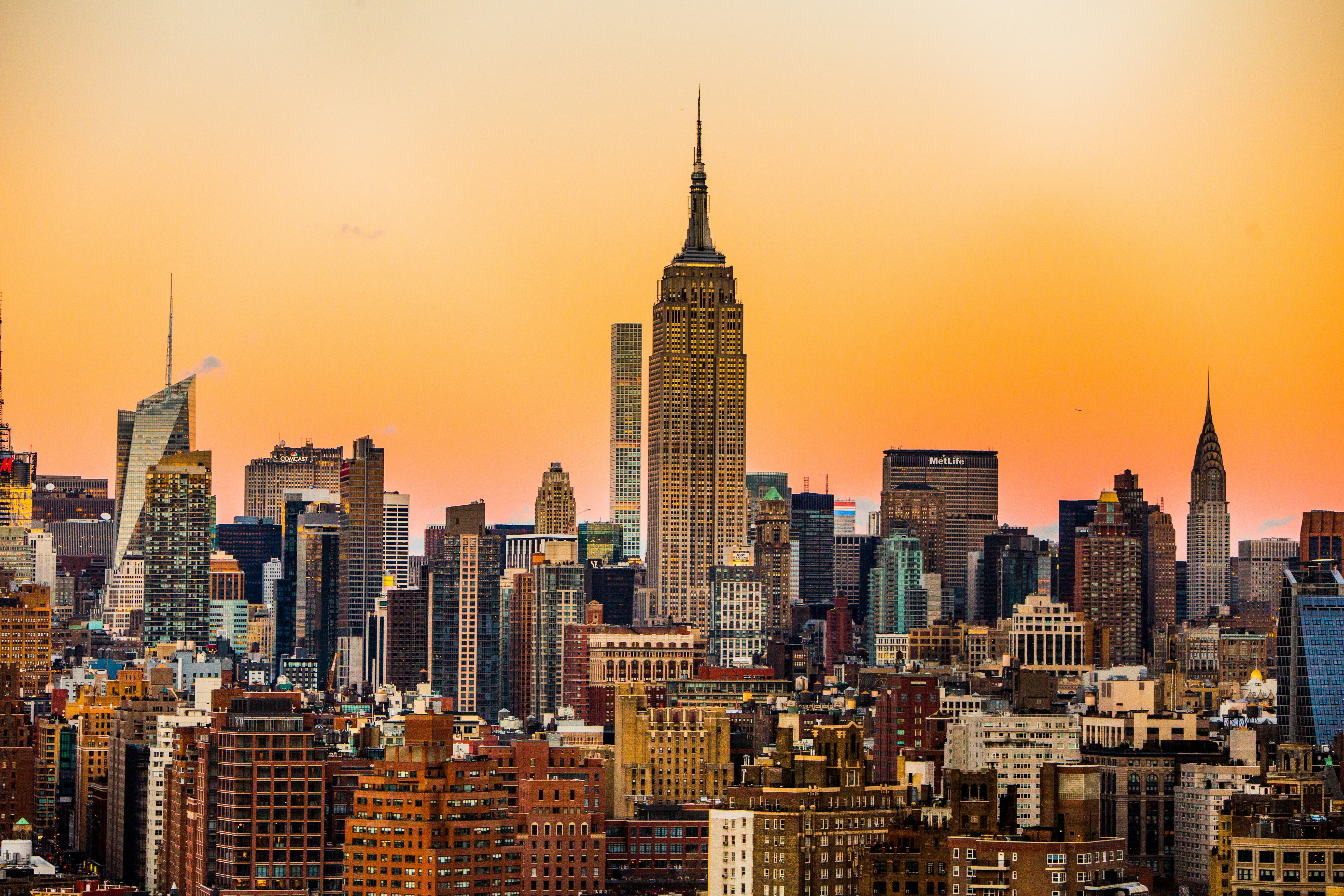 Manhattan skyline at golden hour